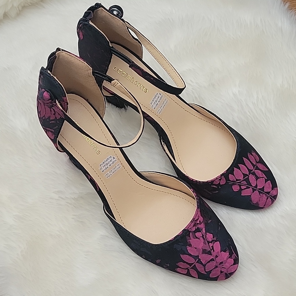 NWOT - Liz Clairborne 6M Floral Brocade Ankle Strap Heels
